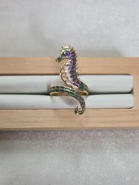 Women's Adjustable Green Purple Seahorse Fashion Ring Sea Life Beach Summer Gold